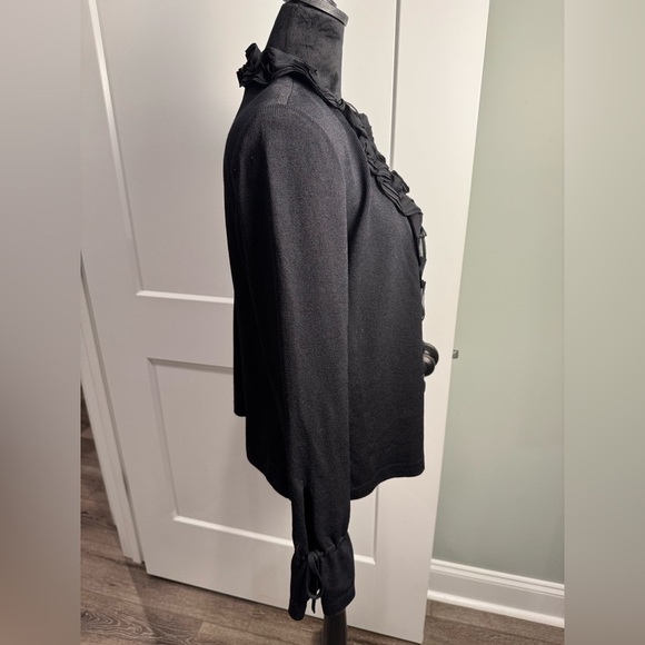 St. John Evening Essentials Black Santana Knit Silk Ruffle Detail Blazer 14 - Picture 4 of 10